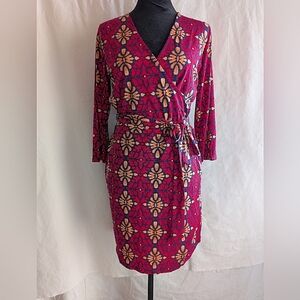 Leota Dress Pink Print Medium Stretch Faux Wrap